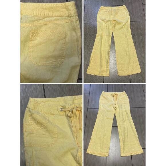 Luxury Linen relaxed breathable butter-yellow coastal breezy wide leg pants sz 8 - Picture 1 of 11